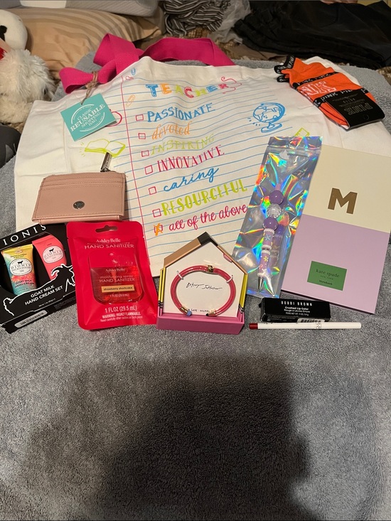 kate spade Handbags - NWT Teacher Reusable Tote Bag with Colorful Script and Pink Handles plus 9 gifts